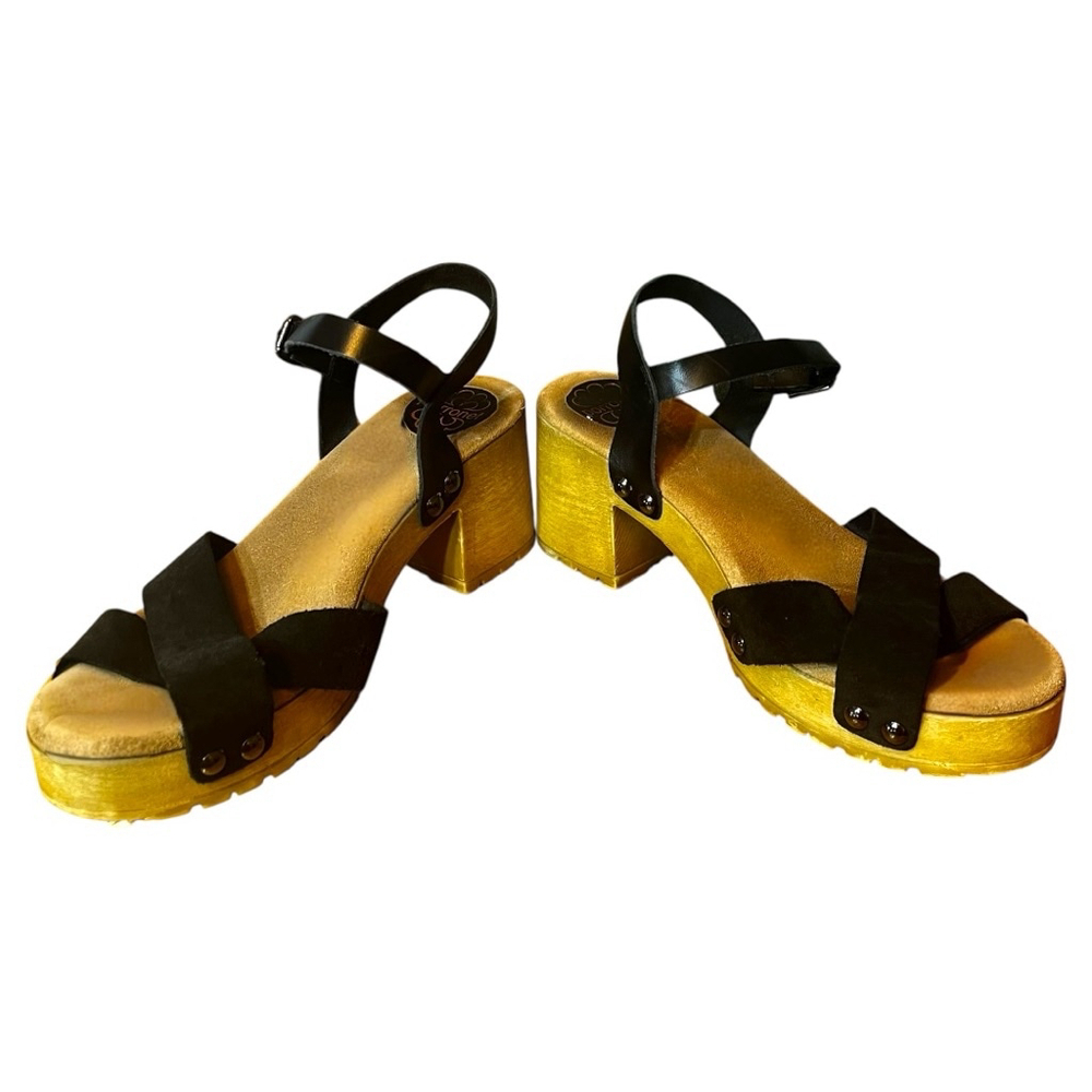 Women's Porronet Mabel Leather Sandals, Black & Wood Platform - Picture 9 of 12